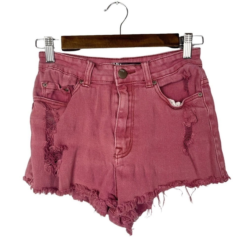 Urban Outfitters BDG Raspberry Pink Distressed Cheeky High Rise Denim Shorts 27‎